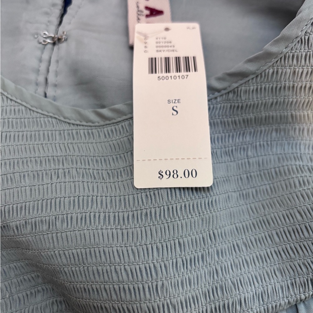 Anthropologie Dolan Smocked Ruffled Long Sleeve Blue Top Size S NWT - Picture 5 of 7
